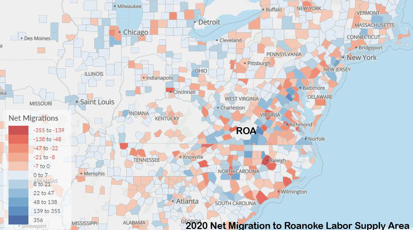 Map of East Coast indicating migration