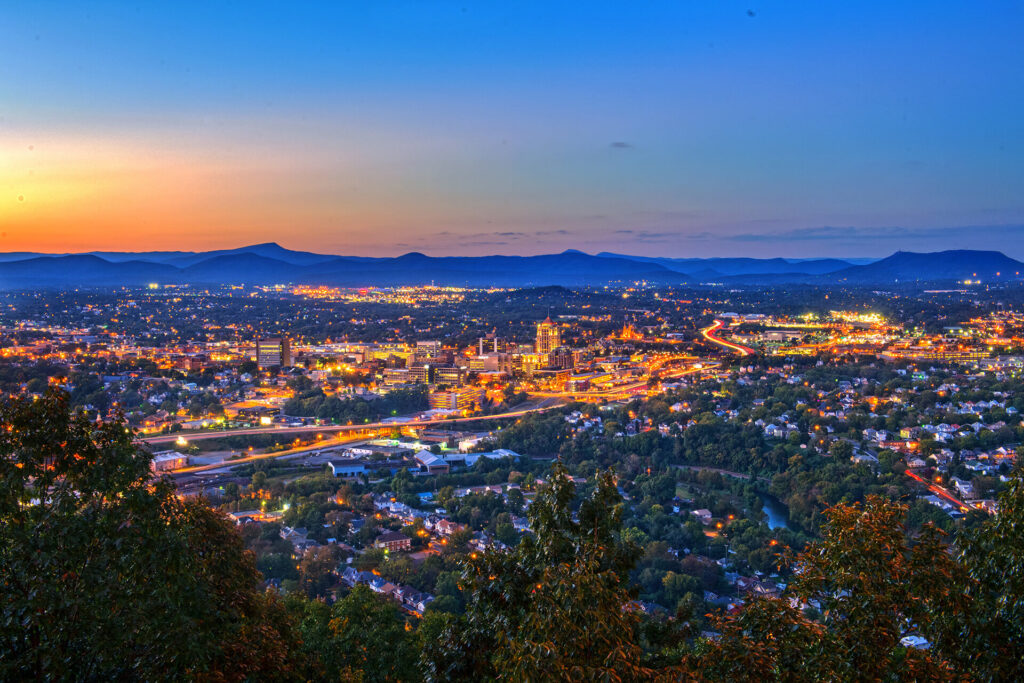 Sunset shot of Downtown Roanoke