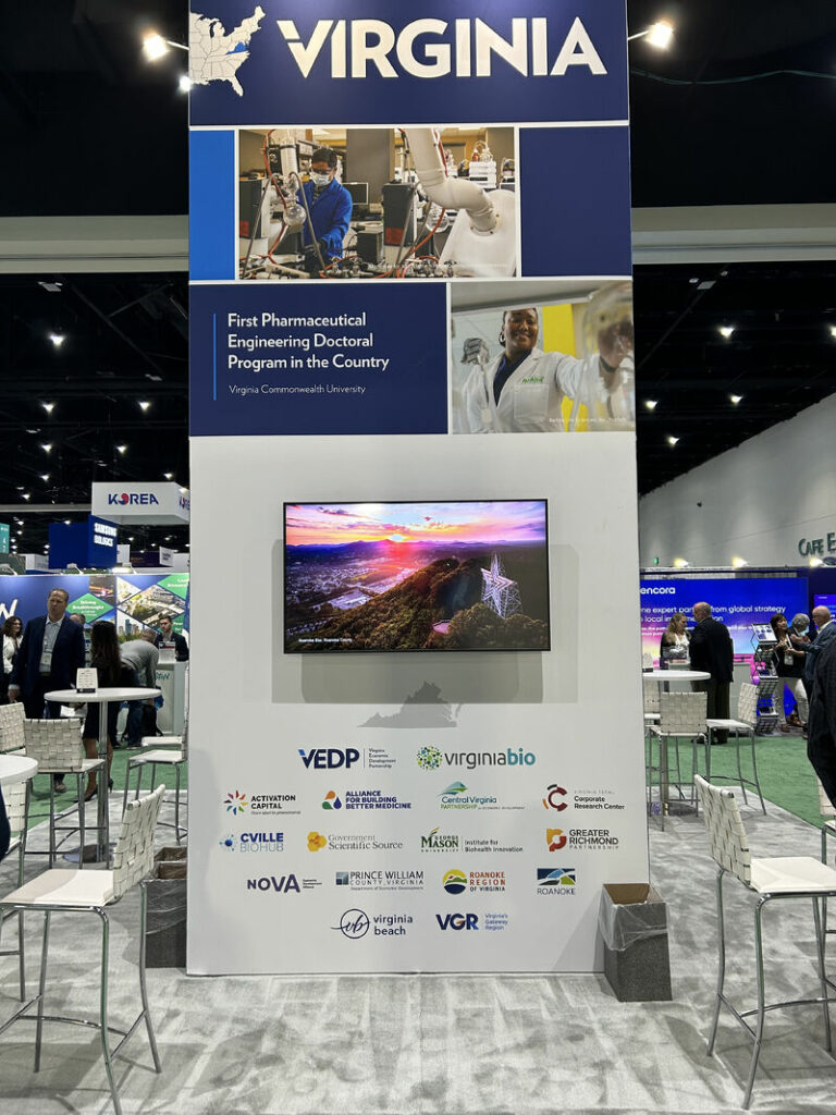 The state of Virginia's tradeshow display at BIO International Convention in San Diego, CA, June 3-6, 2024.