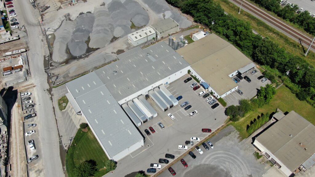 An aerial shot of the exterior of the QualiChem headquarters in Salem, Virginia.